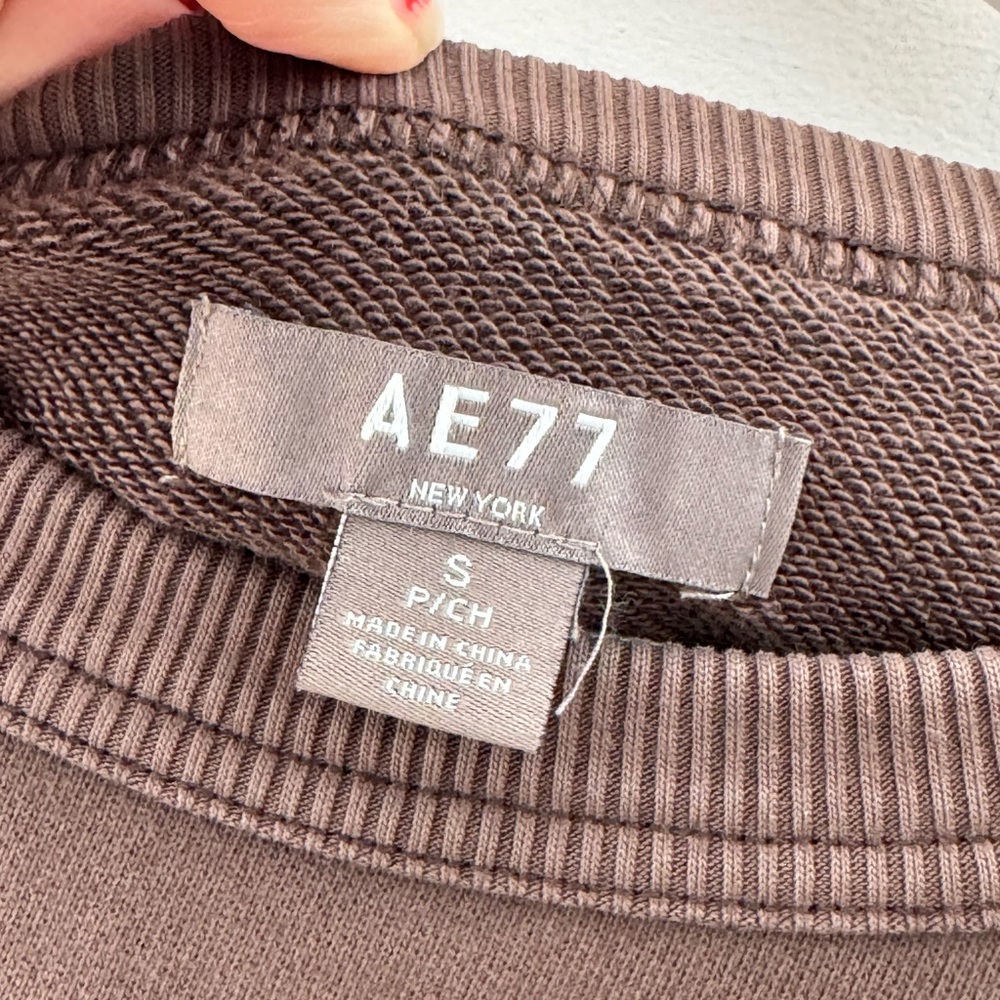 American Eagle AE77 Premium Relaxed Cropped Sweatshirt Organic Cotton Brown Sz S - Picture 5 of 8